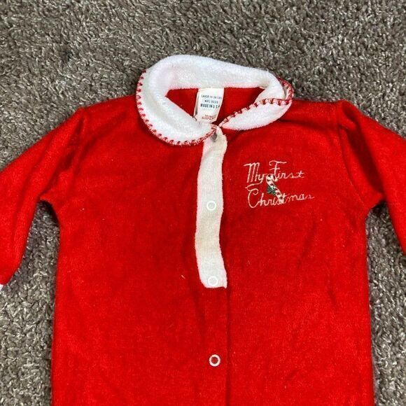 Vintage 1980s Trimfit “My First Christmas” Red Terry One Piece Outfit USA - Picture 6 of 12
